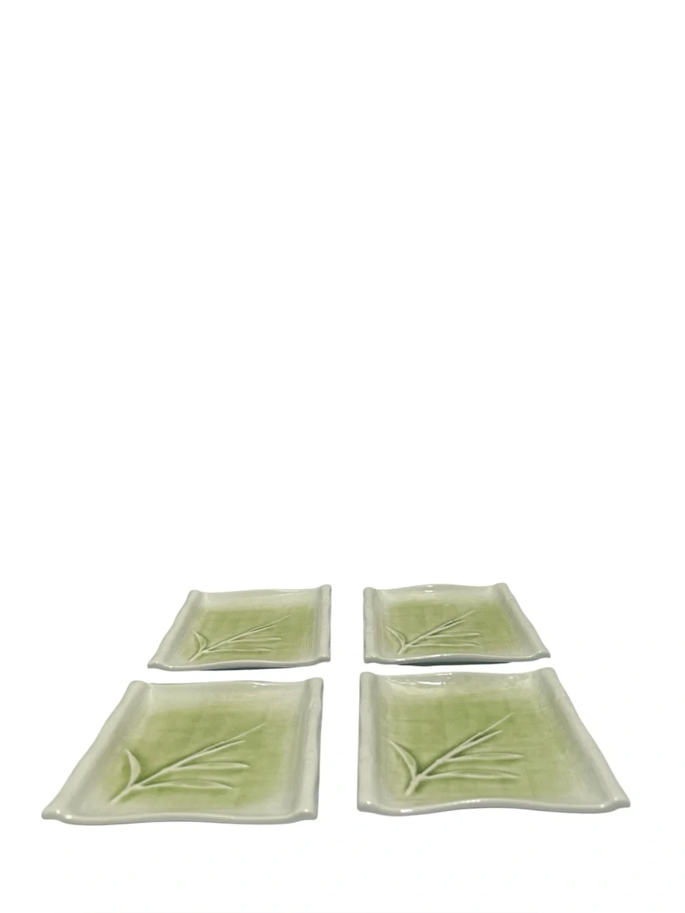 Vintage Crate and Barrel Kiri Green Bamboo Square Appetizer Plates Set of 4